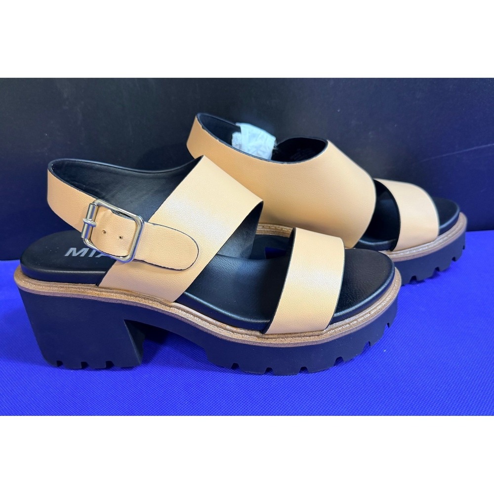 MIA Sheska Tan Nappa Leather Lug Sole Block Heel Sandals‎ Women's Size 8M